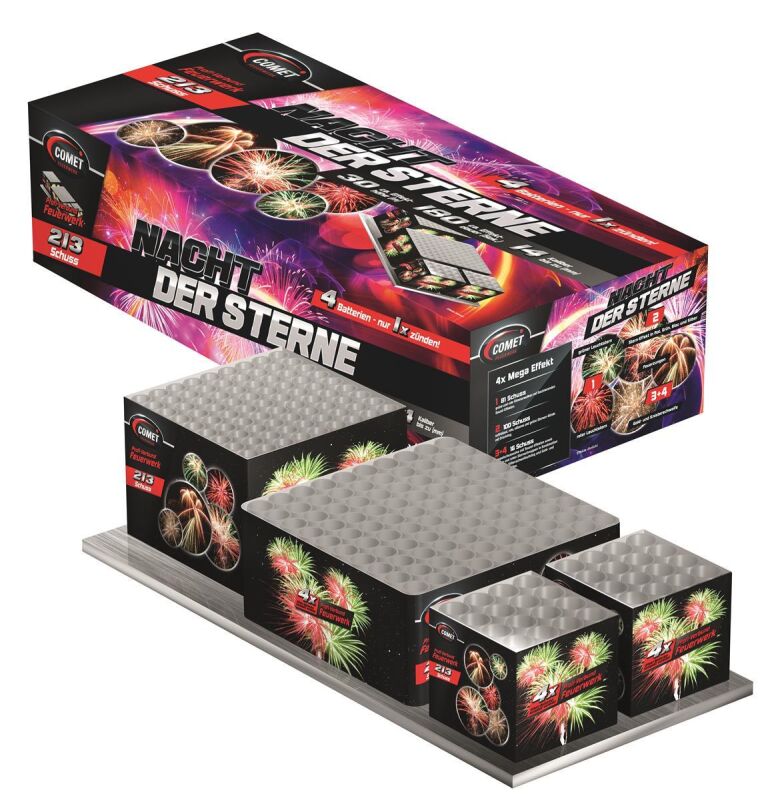 Jetzt Nacht der Sterne 213-Schuss-Feuerwerk-Batterie ab 17.24€ bestellen