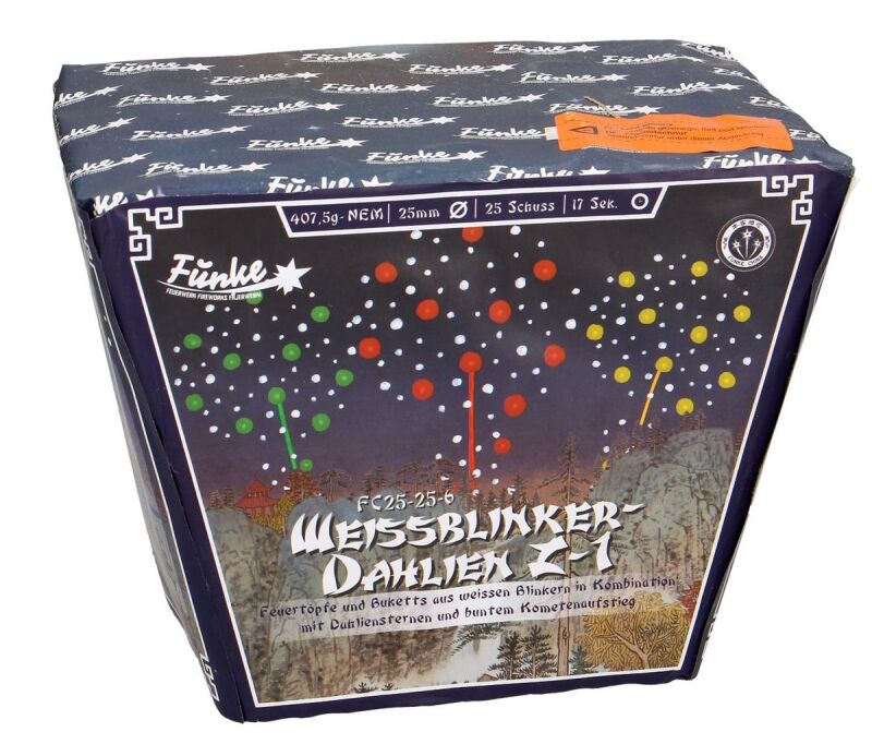 Jetzt Weißblinker-Dahlien Z-1 25-Schuss-Feuerwerk-Batterie ab 34.99€ bestellen