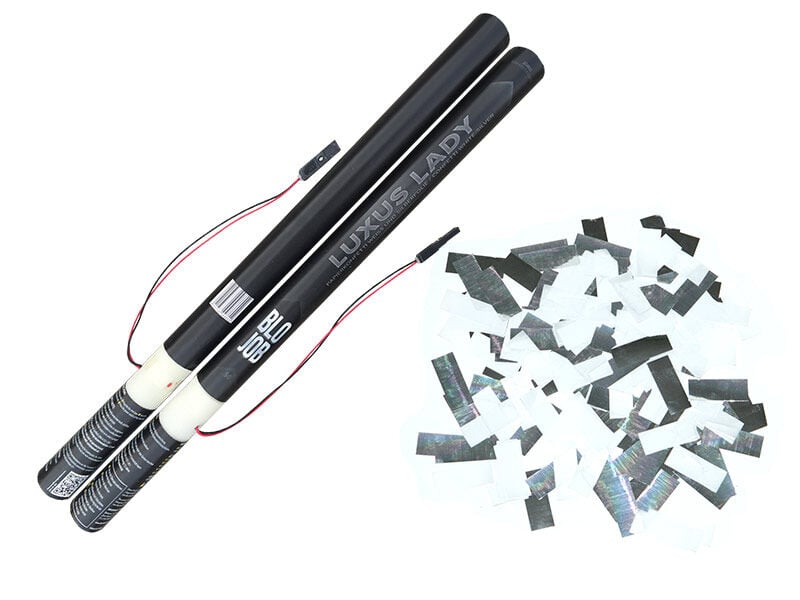 Jetzt Luxuslady 50cm elektrisch (Black Label) Papierflitter weiß & Metallic Flitter silber ab 5.94€ bestellen