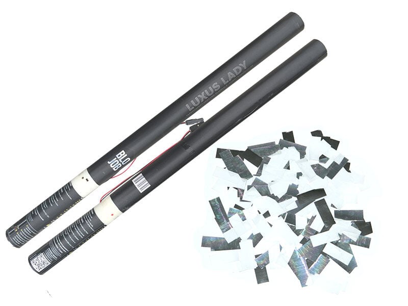 Jetzt Luxuslady 80cm elektrisch (Black Label) Papierflitter weiß & Metallic Flitter silber ab 7.64€ bestellen