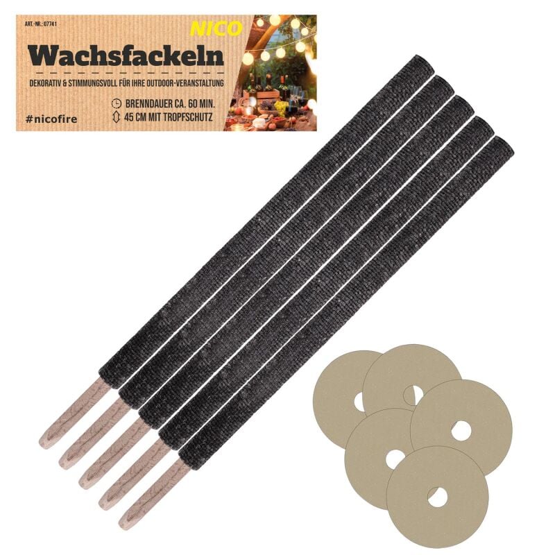 Jetzt Wachsfackeln, 45cm, 5er Beutel ab 9.99€ bestellen